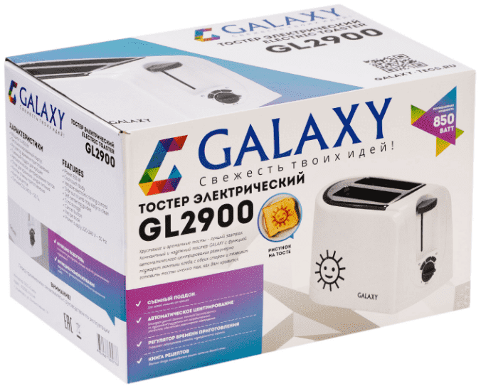 Тостер GALAXY GL2900 850 Вт белый, Россия